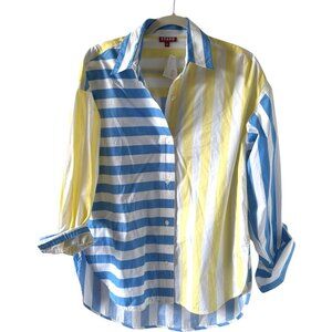 NWT Staud Colton Shirt Mixed Stripe Blue Yellow Oversized Button Down, XS